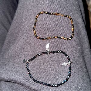 Cookie Lee small beaded stretch bracelet heart wing cross dangle charm